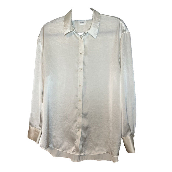 ARITZIA x WILFRED Louvre Satin Button Up Top Womens Sz M Oversized Officecore - Picture 1 of 10